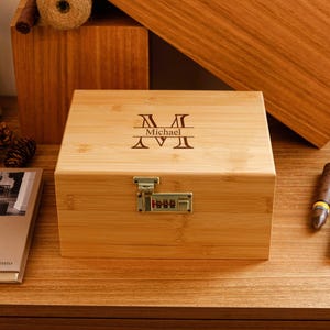 Wooden Box with Combination Lock, Personalized Memory Keepsake Box, Storage Box with Tray, Engraved Monogram Box For Daughter, Gifts For Her