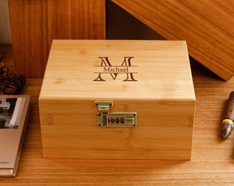 Caja de madera con cerradura de combinación, caja de recuerdos personalizada, caja de almacenamiento con bandeja, caja con monograma grabado para hija, regalos para ella