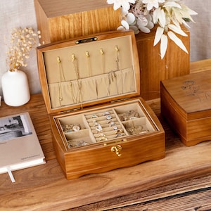 Personalized Wooden Jewelry Box, Retro Jewelry Organizer, Customized Jewelry Box With Lock, Necklace Organizer, Personalized Gifts for Women