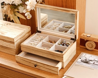 Engraved Wood Jewelry Box, Necklace Hooks,Personalized Wooden Jewelry Box