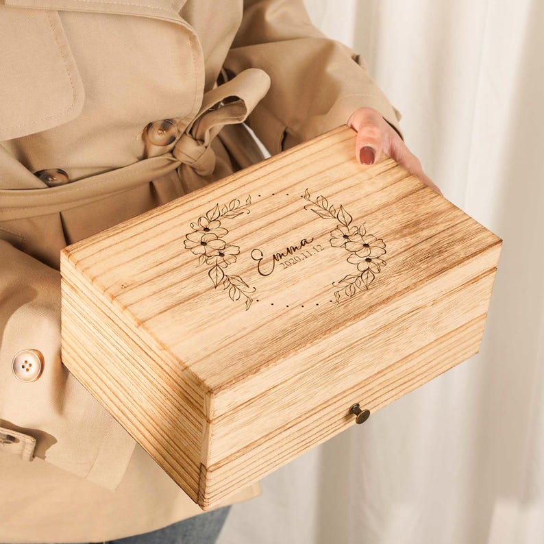 Personalized Wooden Jewelry Box, Engraved Jewelry Organizer with mirror, Necklace Storage, Birthday Gifts, Mother's Day idea, Gifts For Her image 2