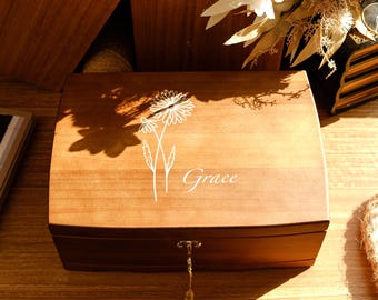 Personalized Wooden Jewelry Box: Large Necklace Organizer with Lock