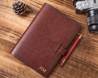Personalized Vintage Faux Leather Travel Journal, Custom Notebook with Pen Holder, Corporate Gift