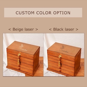 Caja de joyería de madera personalizada / Organizador de joyas grande con 5 cajones / Caja para collares personalizada para mamá, regalo para ella / Regalos para el Día de la Madre imagen 9