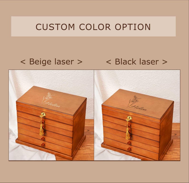 Caja de joyería de madera personalizada / Organizador de joyas grande con 5 cajones / Caja para collares personalizada para mamá, regalo para ella / Regalos para el Día de la Madre imagen 9