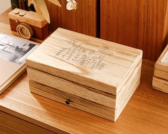 Caja de joyería conmemorativa personalizada, caja de madera grabada con nombre y fecha personalizados, organizador de joyas de herencia, regalo de condolencia para ella.