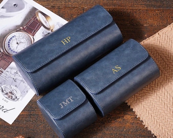 Personalized Leather Watch Box for 3 Watches, Travel Case, Groomsmen Gift