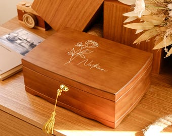 Personalized Wooden Jewelry Box with Lock, Jewellry Organizer Box, Customised Gifts For Her, Birthday Gifts For Mom, From Daughter Gifts