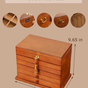 Caja de joyería de madera personalizada / Organizador de joyas grande con 5 cajones / Caja para collares personalizada para mamá, regalo para ella / Regalos para el Día de la Madre imagen 11