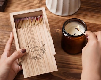 Personalized Wood Matchbox for Couple, Engraved Matchbox for Two, Custom Matchbox Wedding Favor, Anniversary Gift, Valentine's Day Gifts