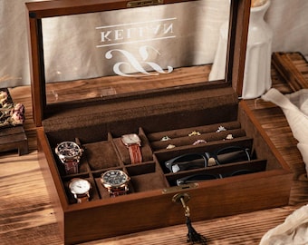 Personalized 3-in-1 Jewelry box, Sunglasses Box, Watch Box, Custom Gift For Husband, Storage box for Cufflinks, Anniversary Gift For Him