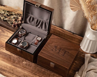 Engraved Wooden Watch Box for Men, Personalized Watch Box with Lock, Watch Organizer For Him, Watch Box With 6 slots, Anniversary Gifts