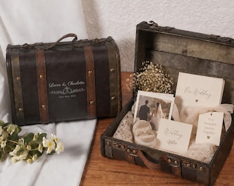 Personalized Wedding Keepsake Chest with Handle, Vintage Memory Box for Couple, Custom Anniversary or Bridal Shower Gift