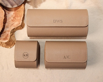 Personalized Vegan Leather Watch Roll | Travel Watch Case for Men | Beige Travel Watch Case | Father's Day Gifts for Husband