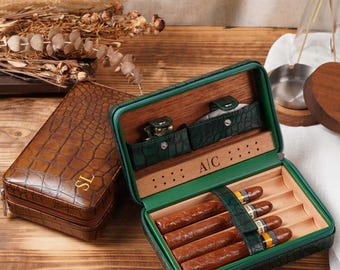 Personalized Leather Cigar Case, Custom Engraved Gift for Men, Gift For Smokers