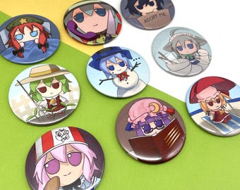 Touhou Fumo Buttons | 2.25" | Cirno, Flandre, Inu Sakuya, Koishi, Meiling, Patchouli, Shion, Yuuka, Yuyuko
