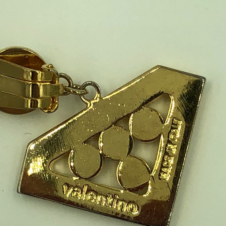 Vintage Valentino Earrings Clip Couture Costume Jewelry Gold Tone Rhinestones Made in Italy