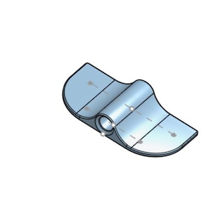 May include: A light blue, stylized hinge with a cylindrical center and two curved, rectangular wings. The hinge has small, circular markings and is set against a white background.