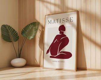 Impression inspirée de Matisse, La femme rouge, oeuvre d'art murale de style Henri Matisse pour le salon, la chambre et le couloir, impression Mid-Century