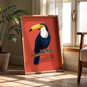 Stampa audace e vibrante di un uccello tucano per soggiorno, cucina, bar, corridoio o camera da letto, arte murale con animali e fauna selvatica, poster di tucano