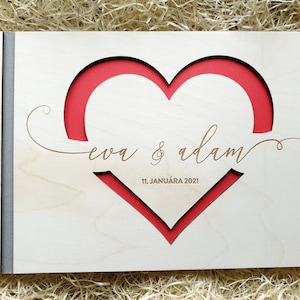 Personalized Wooden Photo Album | Rustic Wedding Guest Book | Heart Design Photo Album | Custom Engraved Memory Book | Minimalist Style