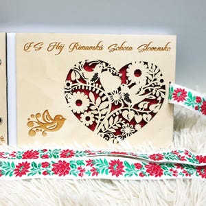 Rustic Wooden Photo Album | Personalized Wedding Gift | Custom Engraved | Folklore Ribbon Design | Boho Wedding Guestbook