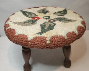 Vintage hooked wool floral wood foot stool/foot rest from the 1930's.  Quaint original piece with cozy cottage vibes and charm!