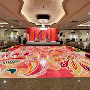 Custom Print Dance Floor Wrap Gloss Removable Vinyl Indian Sangeet Ceremony Wedding Mehdi Mandala Full Color - Custom Decal Floor Wrap