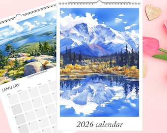 Calendario de Parques Nacionales 2026 / Acuarelas de paisajes naturales de EE. UU.