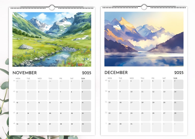 2025 Calendar 2025 Watercolor Nature Calendar Scenic Landscapes Perfect ...