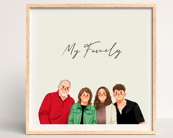 Custom Hand-Drawn Family Portrait, Personalized Gift (Digital Download)
