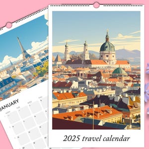2025 Europe Travel Wall Calendar Showcasing Artistic Illustrations Of Iconic Destinations, Perfect For World Travelers And Art Lovers
