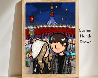 Retrato de pareja personalizado, dibujado a mano, regalo personalizado, arte enmarcado