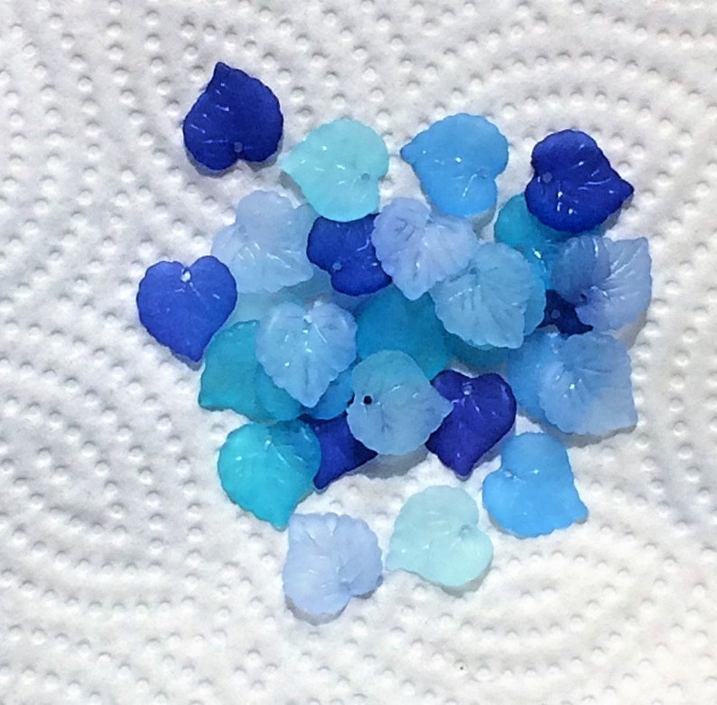 Acrylic Leaf Beads 15mm Sky Blue Mix 30 Lucite Leaf Beads