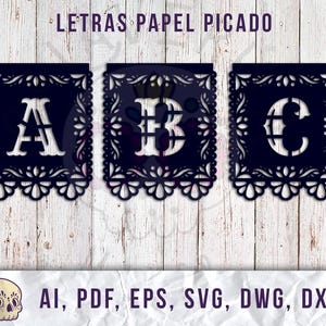 Buchstaben in Papel Picado, Laser, SVG, digital, Tag der Toten, mexikanisch