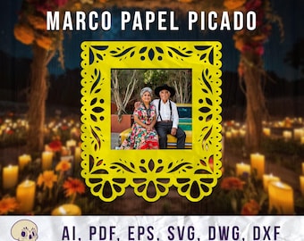 Laser cut frame Papel picado cricut, template, Mexican decoration, file for papercut, laser cut, ai, pdf, eps, svg, dwg, dxf