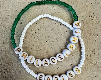 2 Piece Philadelphia Eagles Bracelet Stack, NFL Football Philadelphia Eagles Friendship Bracelets, Game Day Tailgate Jewelry, Great Gift!