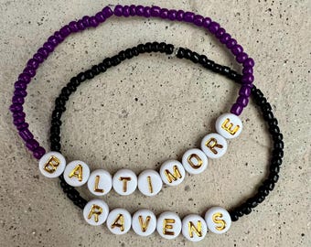 2 Piece Baltimore Ravens Bracelet Stack, NFL Football Baltimore Ravens Friendship Bracelets, Game Day Tailgate Jewelry, Great Gift!