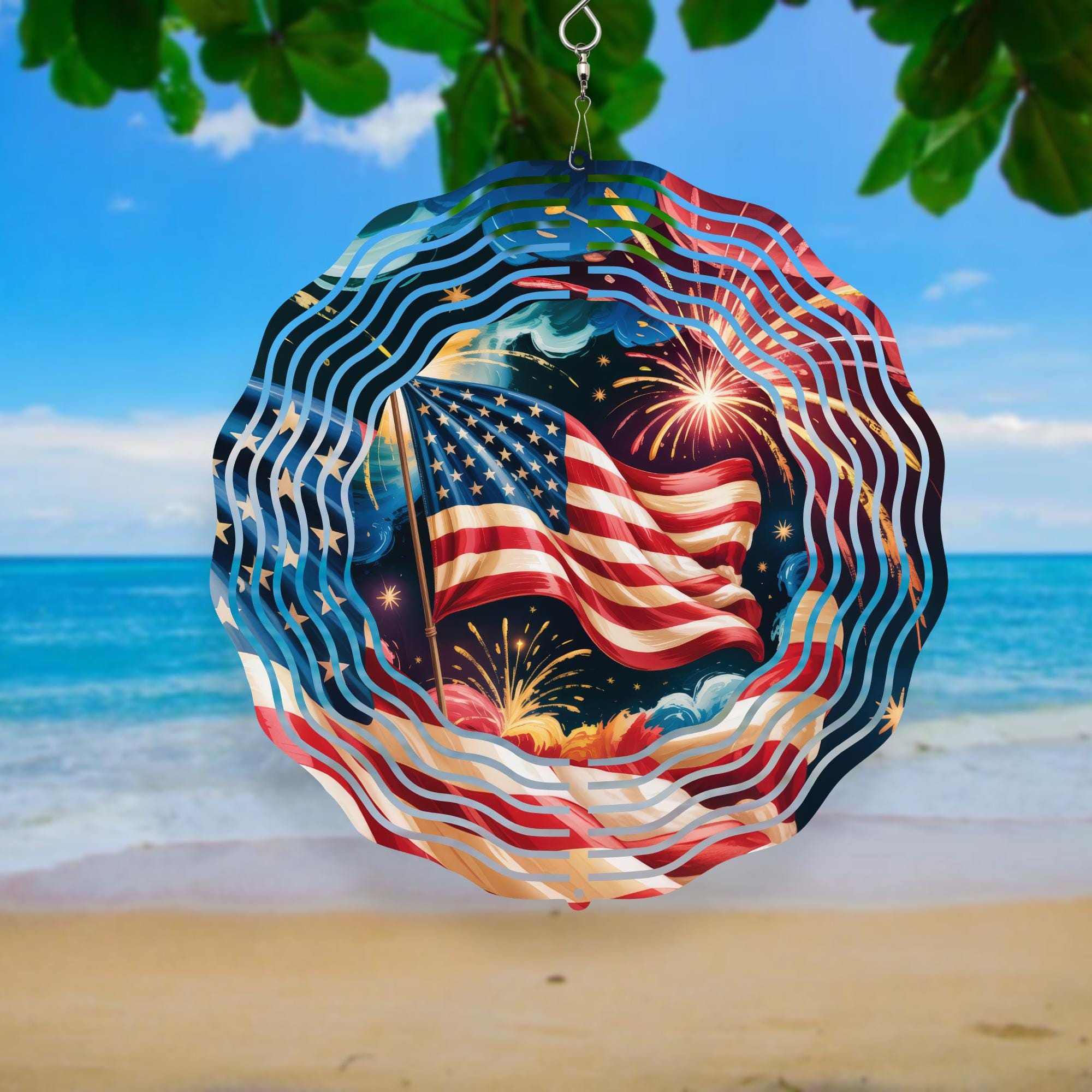 Patriotic 4th of July Fireworks Wind Spinner: Double-sided Rotating ...