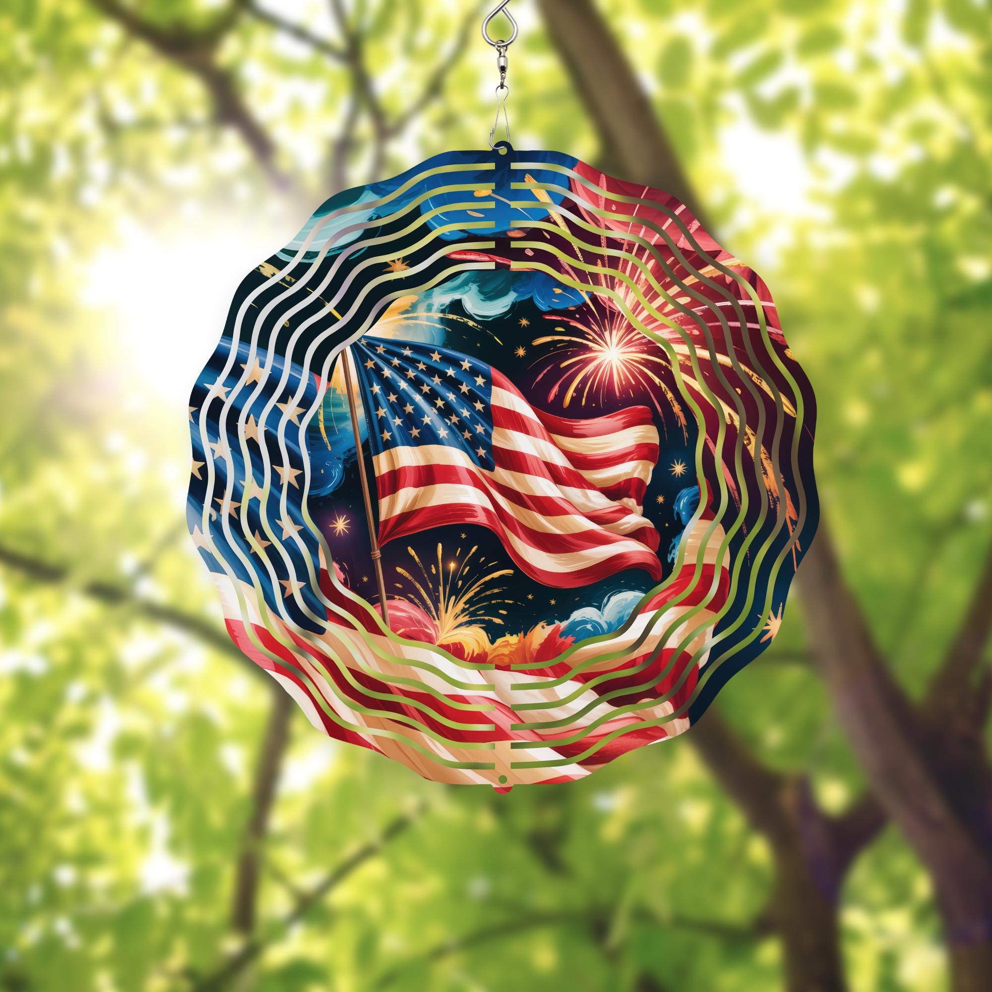 Patriotic 4th of July Fireworks Wind Spinner: Double-sided Rotating ...
