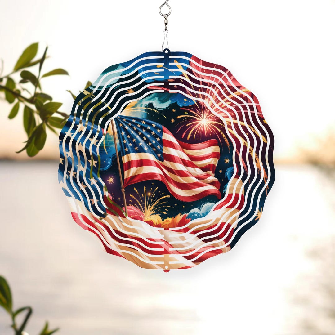 Patriotic 4th of July Fireworks Wind Spinner: Double-sided Rotating ...