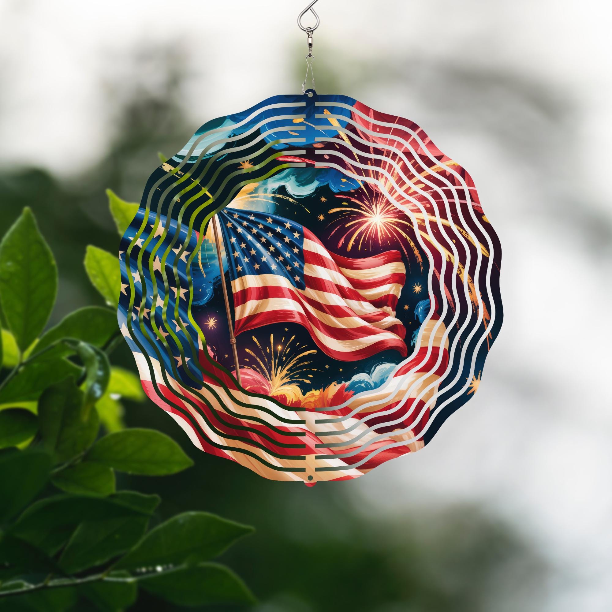 Patriotic 4th of July Fireworks Wind Spinner: Double-sided Rotating ...