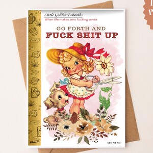 Téléchargement numérique, carte de voeux drôle, humour pour adulte, gros mots imprimable, carte d'anniversaire instantanée, cadeau pour elle, bombe F, vintage, Fuck Shit Up