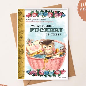 Téléchargement numérique, carte de voeux drôle, humour adulte, gros mots imprimable, carte d'anniversaire instantanée, cadeau pour elle, merci, baiseur, vintage
