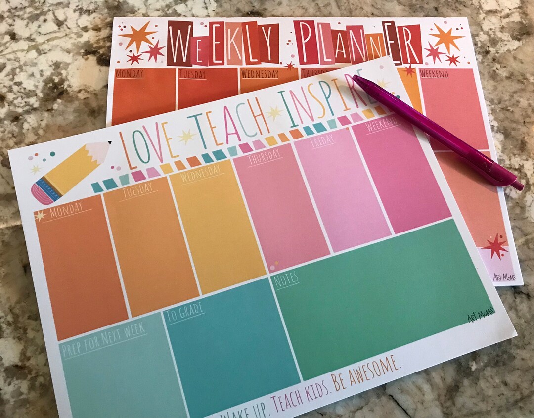 Teacher Weekly Planner Notepad Etsy