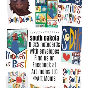 605 South Dakota Notecard Set | 8-Pack of Unique Designs with Envelopes | 3x5 Notecards