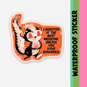Laughing Skunk Vinyl Stickers, Skunk Sticker, Tummy Ache Sticker, Poop Jokes, Gag Gift, Get Well Gift, Funny Sticker, Vintage Animal Sticker