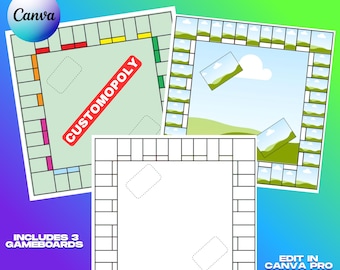 Zestaw edytowalnych szablonów planszy do gry, spersonalizowana gra planszowa DIY (Canva Pro)