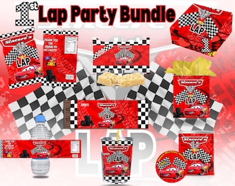 First Lap Party Bundle, Race Car Birthday Party Favors (Digital Download)