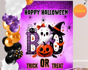 Halloween Party Banner: Spooky Trick or Treat, Editable Canva Design
